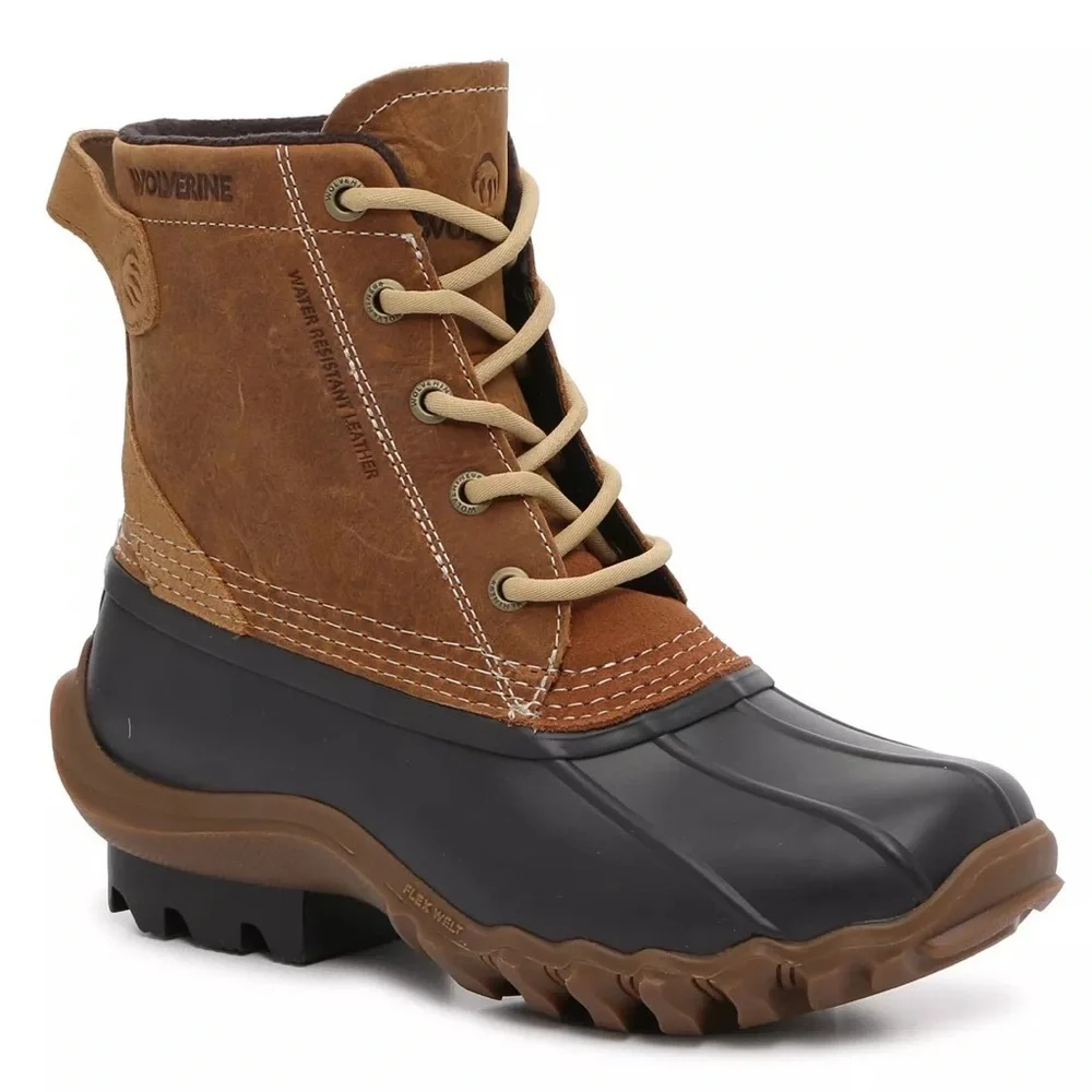 nwt Wolverine Torrent Waterproof Duck Boot Leather Lace Up Boot Tan Brown Cognac